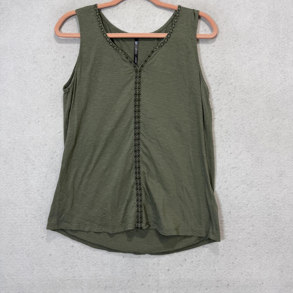 Kuhl Tank Top Womens Small Green V Neck Organic Cotton Crochet Trim Casual